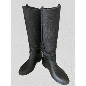 Salvatore Ferragamo Cordelia Felt Grey/Black Riding/Rain Boots Rubber Size 5